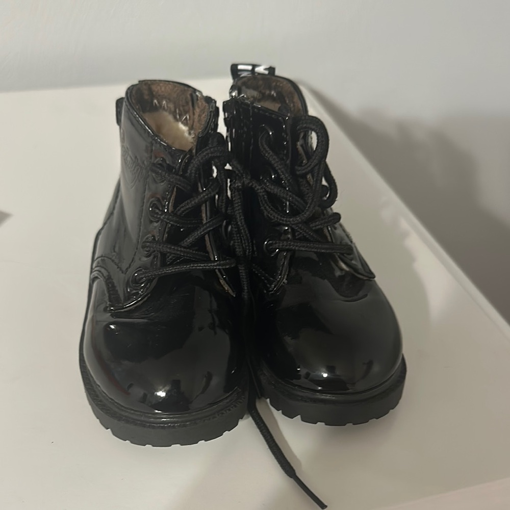 Black Patent Leather Lace-Up Boots